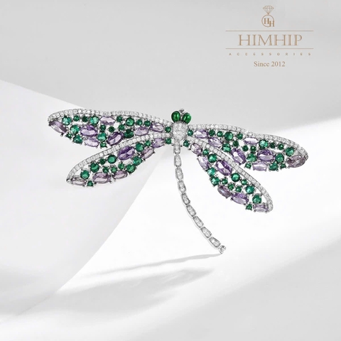 Trâm, Ghim Cái Áo HimHip HKCC Chuồn Xanh Phối Cánh Bích Thủy 8.9*4.5cm