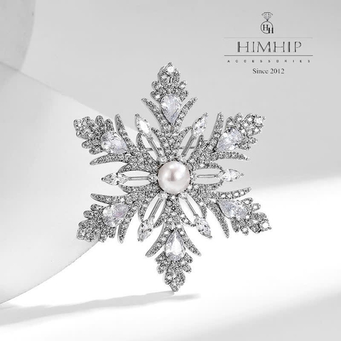 Trâm, Ghim Cài Áo HimHip HKCC Hoa Tuyết Phale Phối Nụ Trai Thật 5.5cm