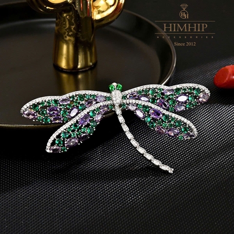 Trâm, Ghim Cái Áo HimHip HKCC Chuồn Xanh Phối Cánh Bích Thủy 8.9*4.5cm