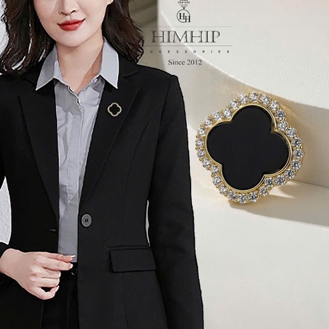 Pin Cài Tự Hít HimHip Mặt Hoa May Mắn Viền Phale Thanh Lịch 1.7cm