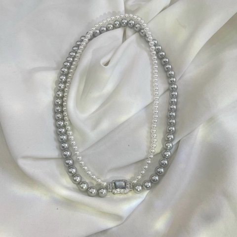 Vòng Cổ tinh thể Ngọc Trai Dây Đôi Mix Màu Trắng Xám 5mm-41cm, 8mm-43,5cm chưa khóa