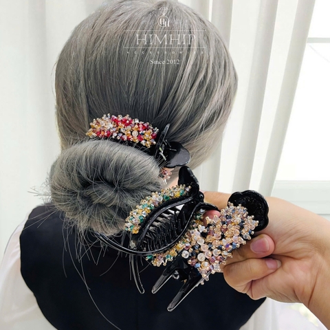 Kẹp Càng Cua HimHip Composite Đính Hạt Đá Nhỏ Dáng Dài Cổ Điển 3 Răng 6cm