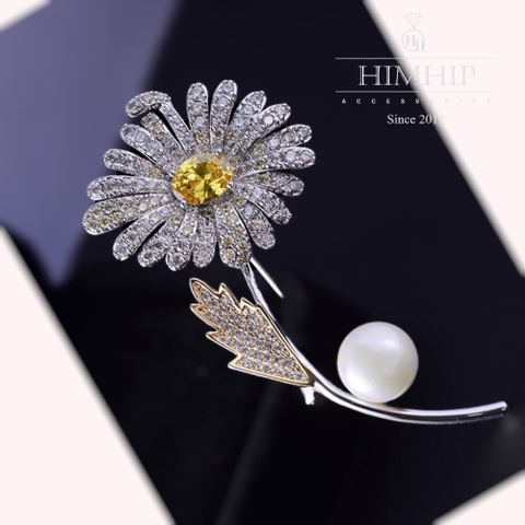 Trâm, Ghim Cài Áo HimHip Cúc Họa Mi Thanh Lịch HKCC Mix Trai 3*6cm