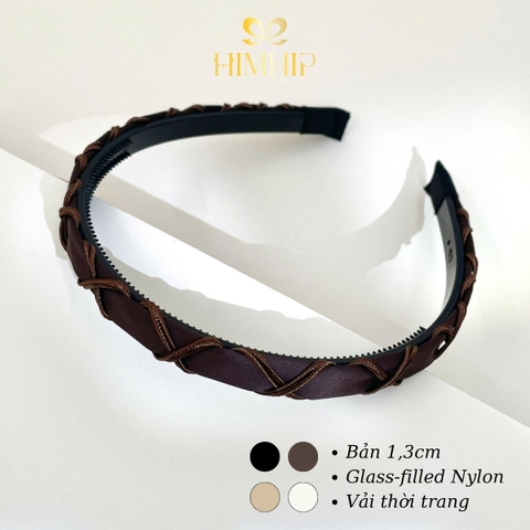 Bờm Tóc HimHip Composite Vải Trơn Đan Dây Thanh Lịch 1.3cm