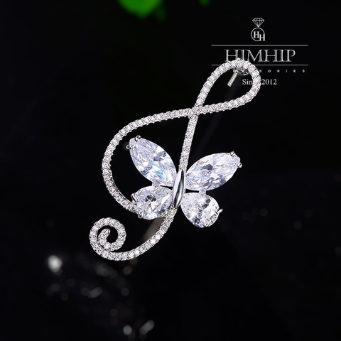 Trâm, Ghim Cài Áo HimHip Nốt Nhạc Cánh Bướm Quý Phái HKCC Đính Phale 2,5*4,5cm