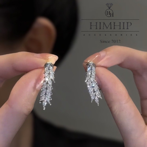 Khuyên Tai Ngắn HimHip Lá Kim Lấp Lánh HKCC Đính Phale 1x3cm