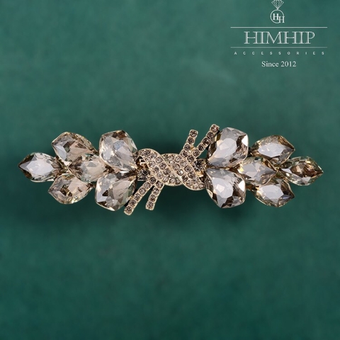 Kẹp Bấm HimHip HKCC Đính Đá Phale Nơ Thắt Sang Trọng 9x2.5cm - Xám