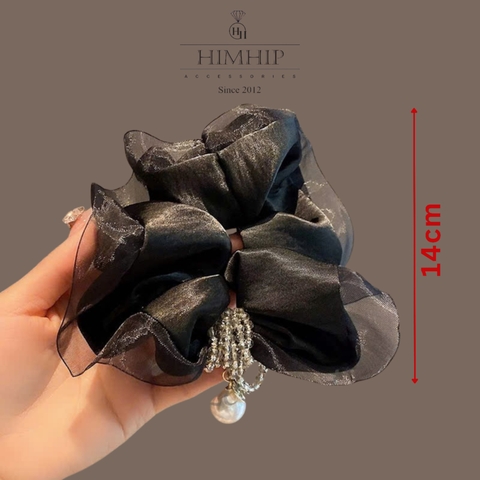 Scrunchies HimHip Phối Vải Voan Nhún Mix Vòng Phale Đính Giả Trai Tiểu Thư 14cm