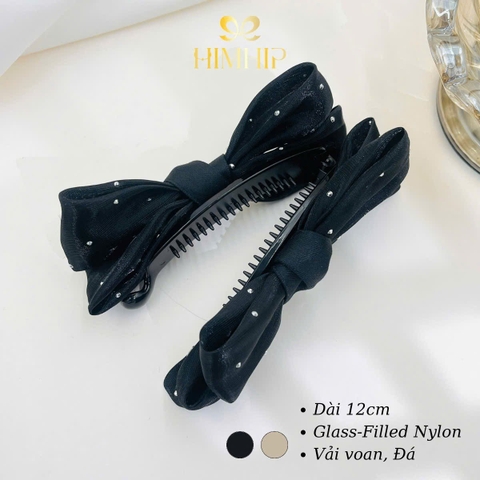 Kẹp Móc Dọc HimHip Resin Nơ Voan Bóng Đính Hạt Lấp Lánh 12cm