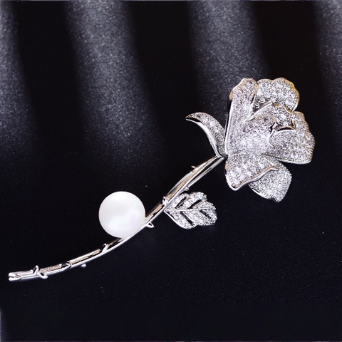 Trâm, Ghim Cài Áo HimHip Cành Hồng Sang Trọng HKCC Mix Trai 3,2*7,5cm