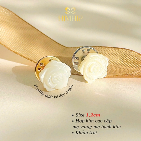 [Thiết kế] Pin Cài Áo HimHip Hoa Hồng Sang Trọng HKCC Khảm Trai 1,2cm HPBD