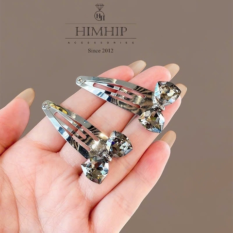 Kẹp Mái Bật Himhip Đính Phale Mặt Nơ Xám Sang Trọng
