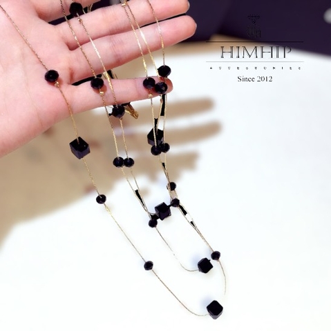Vòng Cổ Thời Trang HimHip Đá Phale Đen Mix Dây HKCC Cá Tính