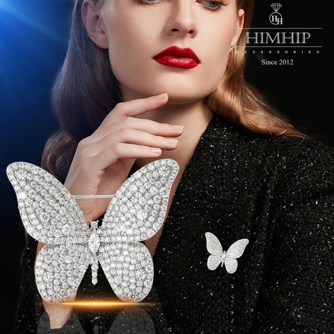 Trâm, Ghim Cài Áo HimHip Bướm Trắng Sang Trọng HKCC Đính Phale 2*3cm