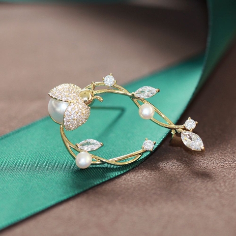 Trâm, Ghim Cài Áo HimHip Bọ Nhỏ Và Cành Xuân Sang Trọng HKCC Đính Phale 4cm