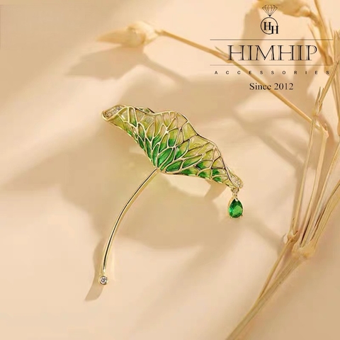 Trâm, Ghim Cài Áo HimHip Lá Sen Quý Phái HKCC Đính Phale 4,5*5cm