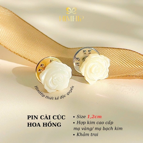 [Thiết kế] Pin Cài Áo HimHip Hoa Hồng Sang Trọng HKCC Khảm Trai 1,2cm HPBD