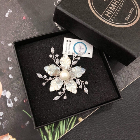 Trâm, Ghim Cài Áo HimHip Hoa 5 Cánh Khảm Trai Sang Trọng HKCC Mix Trai 5,6cm