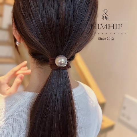 Dây Buộc Tóc HimHip Phối Vải Nhung Mix Hạt Giả Trai Thanh Lịch - Nâu