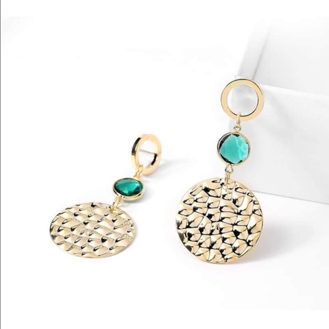 Khuyên Tai Bản To HimHip Mặt Tròn Dập Sóng Sang Trọng HKCC Đính Phale 3x7.3cm