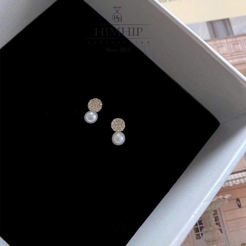 Khuyên Tai Nụ HimHip Mặt Tròn Nhỏ Thanh Lịch HKCC Đính Phale Tròn 0.5cm, Ngọc Trai Thật 0.5cm