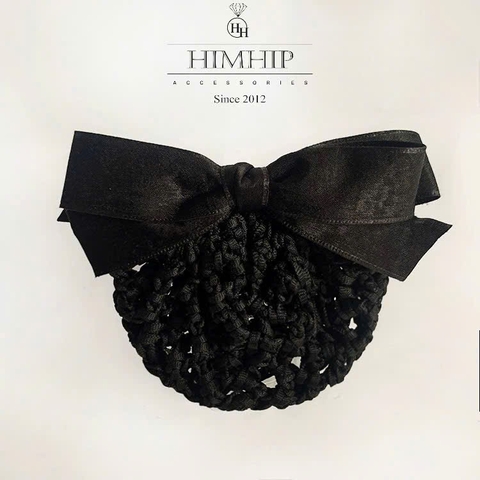 Kẹp Bối, Búi Lưới HimHip Đính Nơ Vải Trơn Đơn Giản 14cm