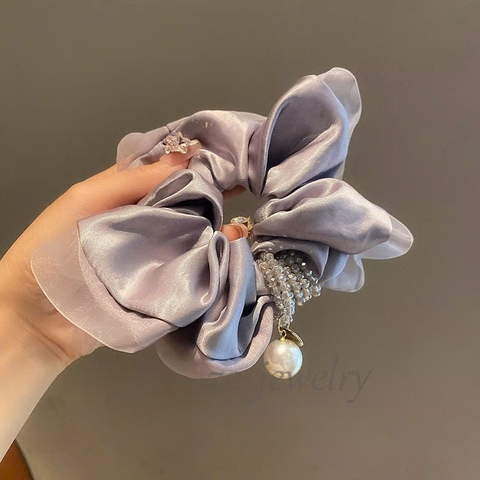 Scrunchies HimHip Phối Vải Voan Nhún Mix Vòng Phale Đính Giả Trai Tiểu Thư 14cm