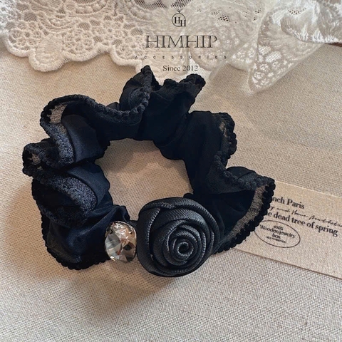 Scrunchies Tag HimHip Viền Sóng Hoa Hồng Phối Phale Sang Trọng HPBD
