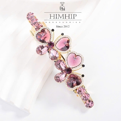 Kẹp Bấm HimHip HKCC Bướm Cánh Tim Phối Đá Phale Lấp Lánh 8.3*2.8cm