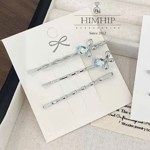 Set 3 Chiếc Kẹp Mái HimHip HKCC Hoa Bướm Nhỏ Đính Đá Phale Lấp Lánh