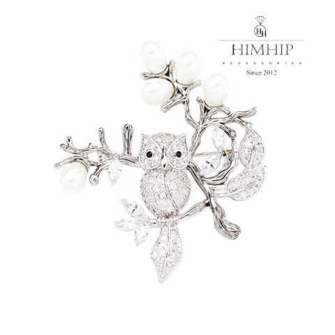Trâm, Ghim Cài Áo HimHip HKCC Cú Mèo Đậu Lộc Non 5.4*4.8cm
