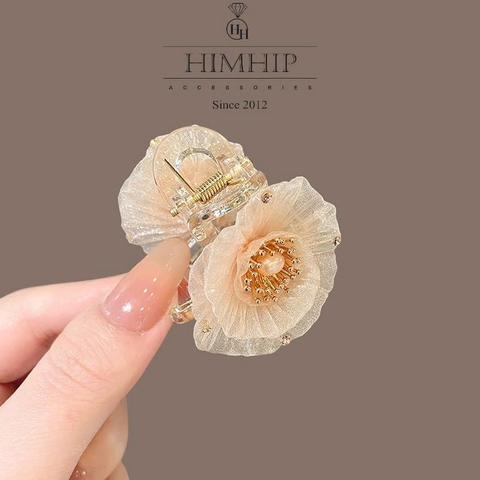 Kẹp Càng Cua HimHip Composite Mix Trai Thật Hoa Voan Sang Trọng 8 Răng 4.6x2.8cm