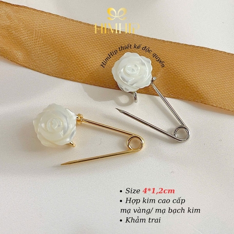 [Thiết kế] Trâm, Ghim Cài Áo Kim Băng HimHip HKCC Hoa Hồng Khảm Trai 1.2cm