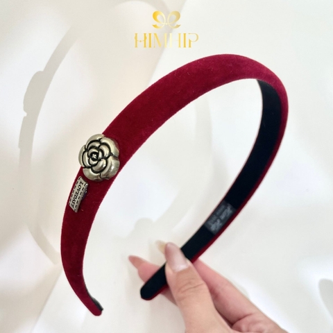 Bờm Noel HimHip Phối Vải Nhung Mix Hoa Hồng Sang Trọng 1.8cm - Đỏ
