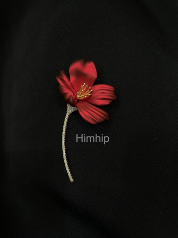 Trâm, Ghim Cài Áo HimHip Hoa Đỏ Nhụy Vàng Sang Trọng HKCC Đính Phale 3*6cm