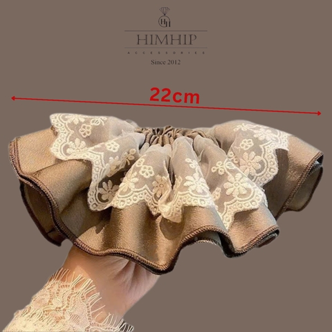 Scrunchies HimHip Bản To Vải Nhún Mix Ren Tiểu Thư 22cm
