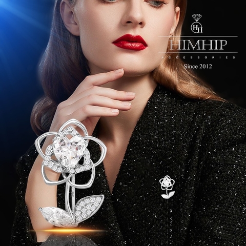 Trâm, Ghim Cài Áo Nhỏ HimHip Hoa Hồng Trắng Cá Tính HKCC Đính Phale 2,5*1,8cm