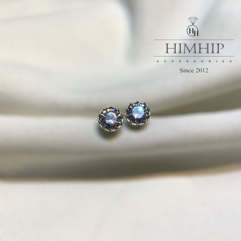 Khuyên Tai Nụ HimHip Mặt Tròn Nhỏ Viền Trắng Thanh Lịch HKCC Đính Phale - Trắng 0.7cm