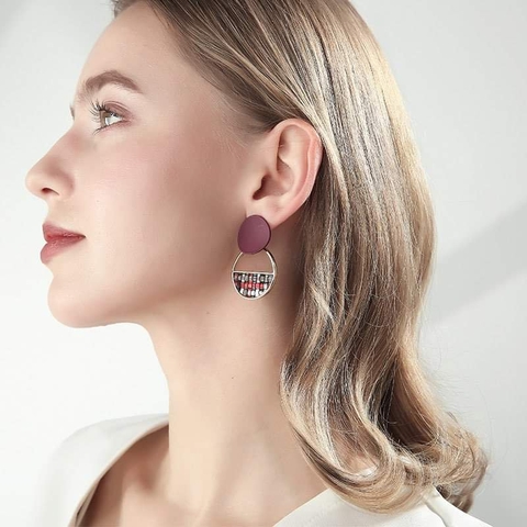 Khuyên Tai Bản To HimHip Mặt Tròn Phong Cách De Stijl Thanh Lịch HKCC 2.1-2.7x4cm