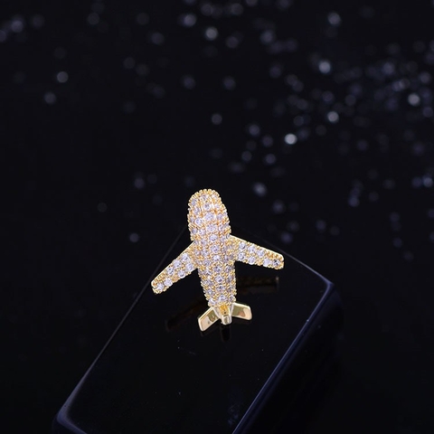 Pin Cài Áo HimHip Máy Bay Vàng Nhỏ Thanh Lịch HKCC Đính Phale 1.5x1.6cm