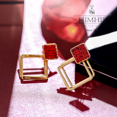 Khuyên Tai Ngắn HimHip 2 Hình Thoi Sang Trọng HKCC Đính Phale 3x2cm
