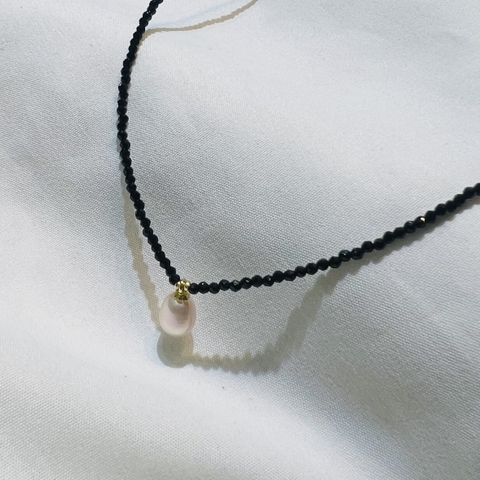 [Thiết Kế Độc Quyền] Choker HIMHIP Đá Đen 2ly Mix Trai Thật Sang Trọng 32+7cm