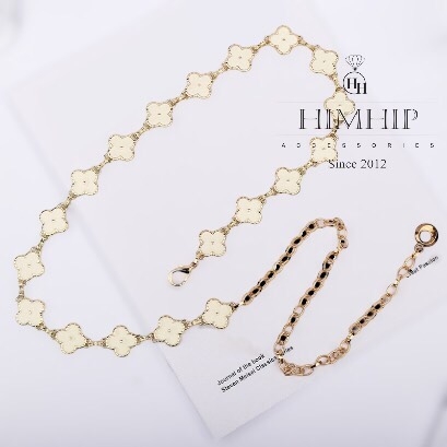 Dây Lưng HimHip Xích Mặt Cỏ 4 Lá 2 Màu Trắng Đen Thanh Lịch 102x2cm