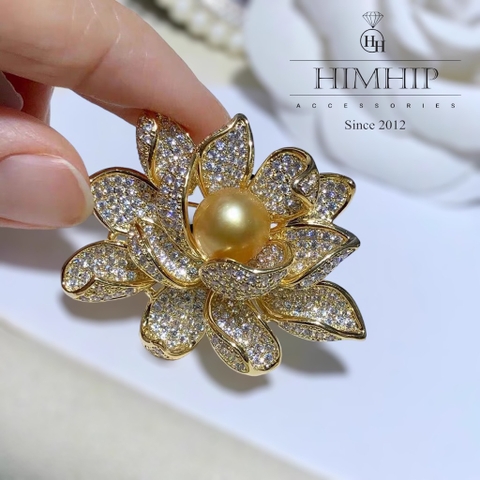 Trâm, Ghim Cài HimHip Hoa Sen Nhụy Trai Sang Trọng HKCC Đính Phale 4*5cm