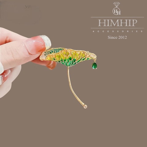Trâm, Ghim Cài Áo HimHip Lá Sen Quý Phái HKCC Đính Phale 4,5*5cm