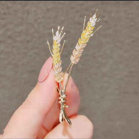Trâm, Ghim Cài Áo HimHip Lúa Đôi Thanh Lịch HKCC Đính Phale 2,7*7cm