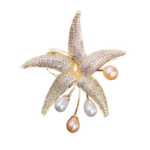 Trâm, Ghim Cài Áo HimHip Sao Biển Vàng Thanh Lịch HKCC Mix Trai 5,5*6,5cm