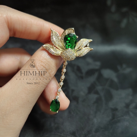 Trâm, Ghim Cài Áo Nhỏ HimHip Hoa Sen Tua Dài Sang Trọng HKCC Đính Phale 2,5*5cm