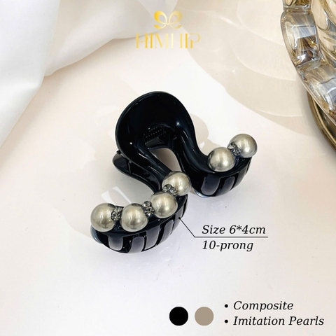 Kẹp Càng Cua HimHip Composite Lượn Sóng Hạt Giả Trai Đính Đá 10 Răng 6x4cm