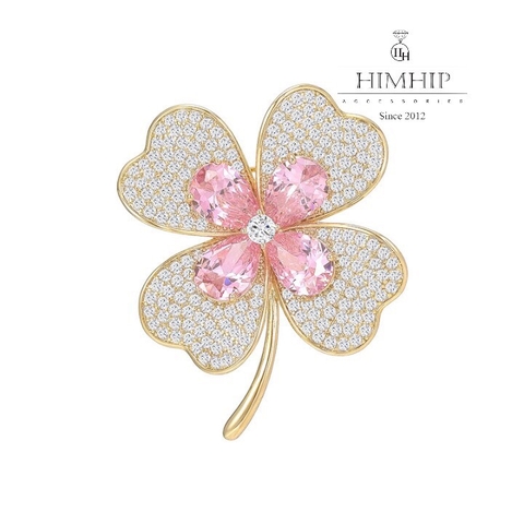 Trâm, Ghim Cài Áo HimHip Hoa 4 Cánh May Mắn HKCC Mix Phale Hồng 3.3x4cm